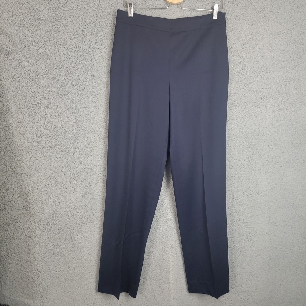 St John Pants Wool Blend Dress Trousers Size 10 Straight Leg Navy Side Zipper